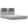 Bed frame with headboard LED lights Sonoma gray 135x190 cm by , Beds and slatted bases - Ref: Foro24-3210050, Price: 188,02 €...