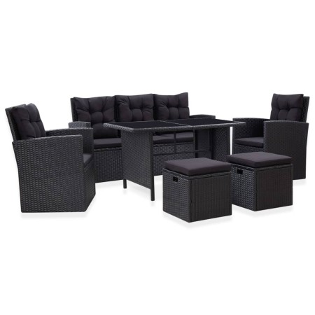 Set muebles de jardín 6 piezas y cojines ratán sintético negro de vidaXL, Conjuntos de jardín - Ref: Foro24-46094, Precio: 59...