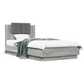 Bed frame headboard LED lights Sonoma gray 75x190 cm by , Beds and slatted bases - Ref: Foro24-3210071, Price: 159,42 €, Disc...