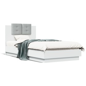 Estructura cama con cabecero madera ingeniería blanca 75x190 cm de , Camas y somieres - Ref: Foro24-3209975, Precio: 135,05 €...