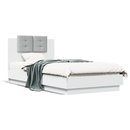 Estructura cama con cabecero madera ingeniería blanca 75x190 cm de , Camas y somieres - Ref: Foro24-3209975, Precio: 135,05 €...