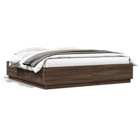 Estructura de cama con luces LED madera roble marrón 200x200 cm de , Camas y somieres - Ref: Foro24-3209589, Precio: 190,97 €...