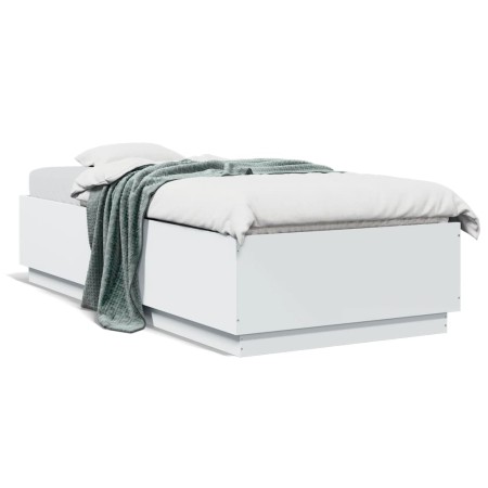 Estructura de cama con LED madera ingeniería blanco 100x200 cm de , Camas y somieres - Ref: Foro24-3209625, Precio: 139,78 €,...