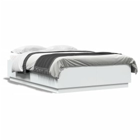 Estructura de cama con LED madera ingeniería blanco 150x200 cm de , Camas y somieres - Ref: Foro24-3209604, Precio: 178,91 €,...