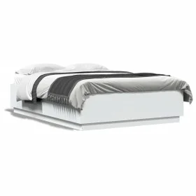 White engineered wood bed frame with LED 150x200 cm by , Beds and slatted bases - Ref: Foro24-3209604, Price: 176,73 €, Disco...