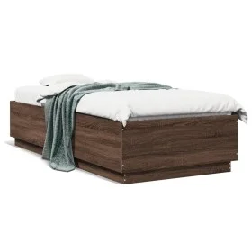 Brown oak wood bed frame with LED lights 90x200 cm by , Beds and slatted bases - Ref: Foro24-3209638, Price: 136,71 €, Discou...