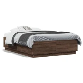Estructura cama con luces LED madera marrón roble 120x190 cm de , Camas y somieres - Ref: Foro24-3209659, Precio: 159,70 €, D...