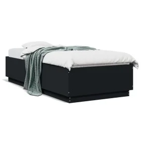 Estructura cama con luces LED madera ingeniería negro 90x200 cm de , Camas y somieres - Ref: Foro24-3209633, Precio: 137,64 €...