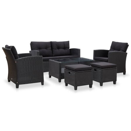 Set de sofás de jardín 6 piezas y cojines ratán sintético negro de vidaXL, Sofás de exterior - Ref: Foro24-46151, Precio: 489...