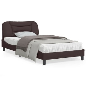 Estructura de cama con luces LED tela marrón oscuro 100x200 cm de , Camas y somieres - Ref: Foro24-3213686, Precio: 147,92 €,...