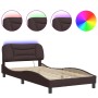 Estructura de cama con luces LED tela marrón oscuro 100x200 cm de , Camas y somieres - Ref: Foro24-3213686, Precio: 147,92 €,...