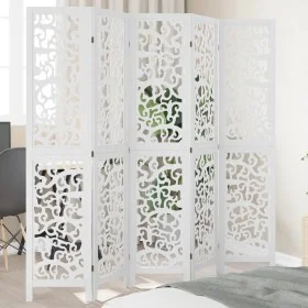 Biombo separador de 5 paneles madera maciza Paulownia blanco de , Divisores de ambientes - Ref: Foro24-358742, Precio: 140,02...