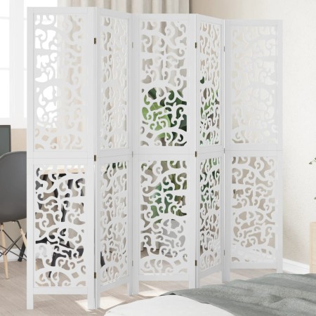 Biombo separador de 5 paneles madera maciza Paulownia blanco de , Divisores de ambientes - Ref: Foro24-358742, Precio: 142,71...