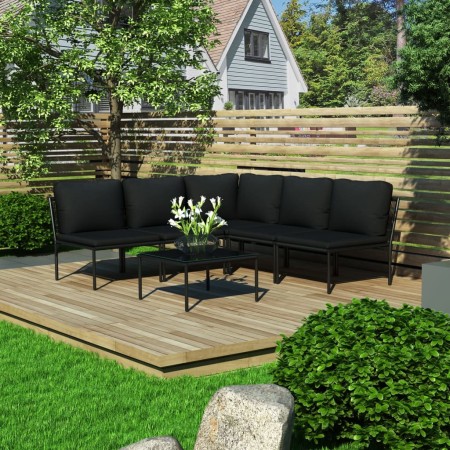Juego de muebles de jardín 6 piezas con cojines PVC negro de vidaXL, Conjuntos de jardín - Ref: Foro24-48588, Precio: 373,94 ...