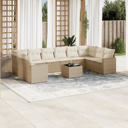 Set de sofás de jardín 11pzas con cojines ratán sintético beige en Conjuntos de jardín | Comprar online en Foru.es