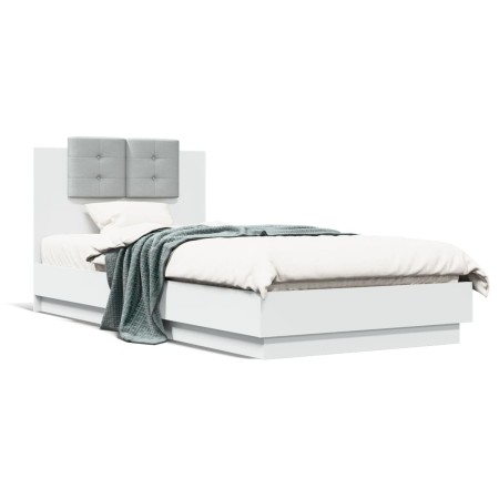 Estructura cama con cabecero madera ingeniería blanco 90x200 cm de , Camas y somieres - Ref: Foro24-3209940, Precio: 150,38 €...