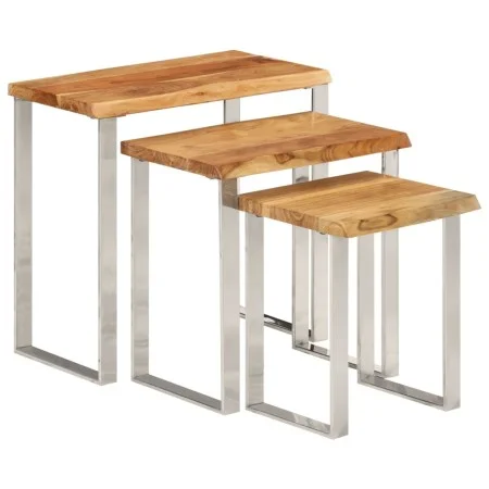 Set de 3 mesas apilables con borde natural madera maciza acacia de , Mesas auxiliares - Ref: Foro24-372761, Precio: 173,90 €,...
