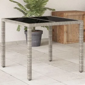 Mesa de jardín superficie vidrio ratán PE gris claro 90x90x75cm de , Mesas de jardín - Ref: Foro24-368122, Precio: 107,73 €, ...