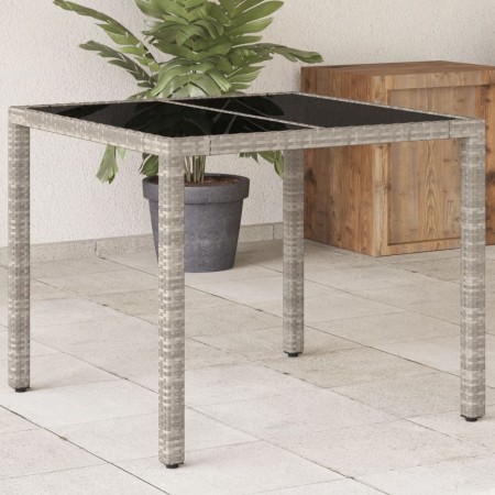 Mesa de jardín superficie vidrio ratán PE gris claro 90x90x75cm de , Mesas de jardín - Ref: Foro24-368122, Precio: 102,78 €, ...