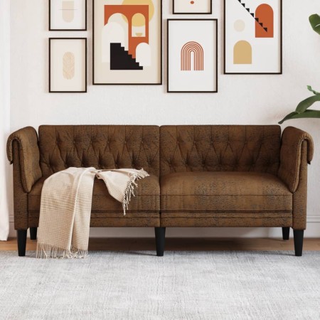 Sofá chesterfield de 2 plazas tela marrón de , Sofás - Ref: Foro24-372555, Precio: 361,19 €, Descuento: %
