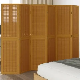 Biombo separador de 6 paneles madera maciza paulownia marrón de , Divisores de ambientes - Ref: Foro24-358825, Precio: 126,78...