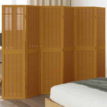 Biombo separador de 6 paneles madera maciza paulownia marrón de , Divisores de ambientes - Ref: Foro24-358825, Precio: 128,76...