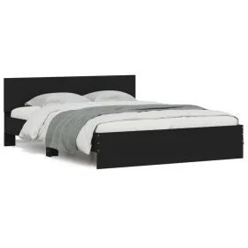 Bed frame with headboard and LED lights black 150x200 cm by , Beds and slatted bases - Ref: Foro24-3207603, Price: 201,73 €, ...