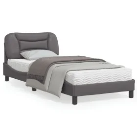 Estructura de cama con luces LED cuero sintético gris 90x190 cm de , Camas y somieres - Ref: Foro24-3213902, Precio: 157,80 €...