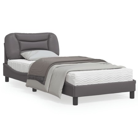 Estructura de cama con luces LED cuero sintético gris 90x190 cm de , Camas y somieres - Ref: Foro24-3213902, Precio: 155,05 €...