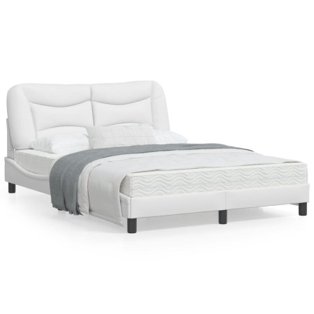 Estructura cama con luces LED cuero sintético blanco 140x200 cm de , Camas y somieres - Ref: Foro24-3213935, Precio: 242,05 €...