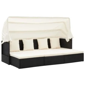 Tumbona cama jardín techo ratán sintético negro de vidaXL, Camas para exteriores - Ref: Foro24-46156, Precio: 436,27 €, Descu...