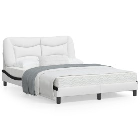 Estructura cama con LED cuero sintético blanco negro 140x200 cm de , Camas y somieres - Ref: Foro24-3213940, Precio: 241,70 €...