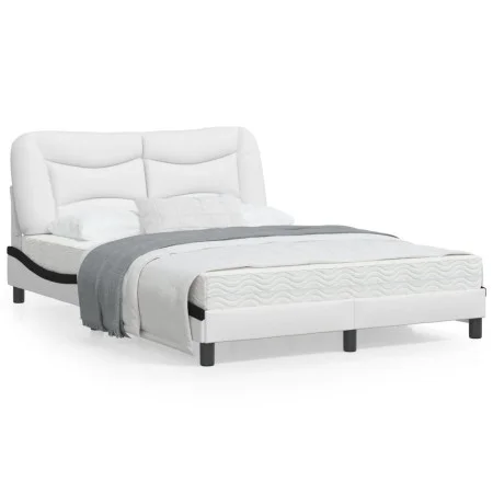 Bed frame with LED black white synthetic leather 140x200 cm by , Beds and slatted bases - Ref: Foro24-3213940, Price: 243,49 ...
