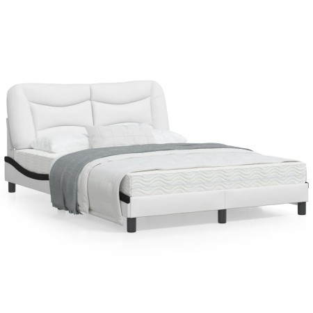 Estructura cama con LED cuero sintético blanco negro 140x200 cm de , Camas y somieres - Ref: Foro24-3213940, Precio: 241,70 €...