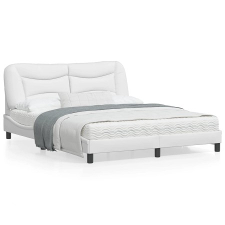 Estructura de cama con luces LED cuero PE blanco 160x200 cm de , Camas y somieres - Ref: Foro24-3213942, Precio: 243,68 €, De...