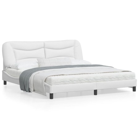 Estructura de cama con luz LED cuero sintético blanco 180x200cm de , Camas y somieres - Ref: Foro24-3213949, Precio: 271,08 €...