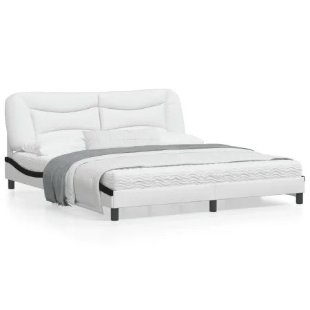 Bed frame with LED light PE leather white black 180x200 cm by , Beds and slatted bases - Ref: Foro24-3213954, Price: 267,76 €...