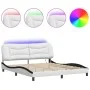 Bed frame with LED light PE leather white black 180x200 cm by , Beds and slatted bases - Ref: Foro24-3213954, Price: 267,76 €...