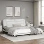 Bed frame with LED light PE leather white black 180x200 cm by , Beds and slatted bases - Ref: Foro24-3213954, Price: 267,76 €...