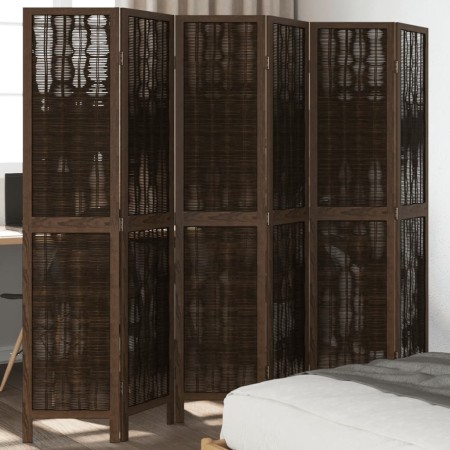Biombo separador de 6 paneles madera paulownia marrón oscuro de , Divisores de ambientes - Ref: Foro24-358666, Precio: 137,88...