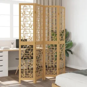 Biombo separador de 4 paneles madera maciza paulownia marrón de , Divisores de ambientes - Ref: Foro24-358867, Precio: 104,91...