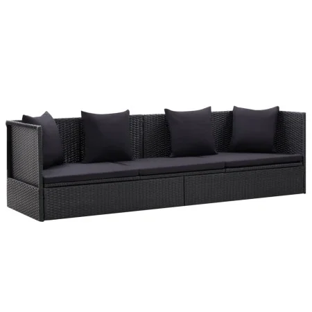 Garden sofa with black synthetic rattan cushions and pillows by vidaXL, Loungers - Ref: Foro24-46087, Price: 290,29 €, Discou...