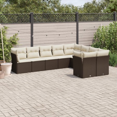 Set de sofás de jardín 9 pzas y cojines ratán sintético marrón de , Conjuntos de jardín - Ref: Foro24-3218173, Precio: 562,94...