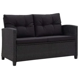 Sofá de jardín 2 plazas y cojines ratán sintético negro 124 cm de vidaXL, Sofás de exterior - Ref: Foro24-46155, Precio: 248,...