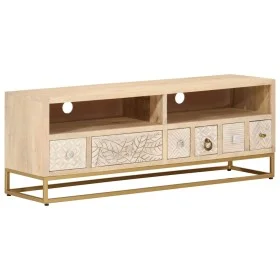 Mueble de TV madera maciza de mango y hierro 110x30x40 cm de , Almacenamiento para CD y DVD - Ref: Foro24-372012, Precio: 160...