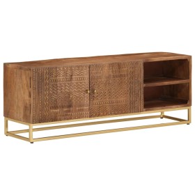 Mueble de TV madera maciza de mango y hierro 110x30x40 cm de , Almacenamiento para CD y DVD - Ref: Foro24-371996, Precio: 232...