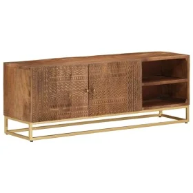 TV cabinet solid mango wood and iron 110x30x40 cm by , CD and DVD storage - Ref: Foro24-371996, Price: 229,05 €, Discount: %