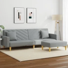 2-Sitzer-Schlafsofa mit Kissen und Hocker aus hellgrauem Stoff von , Sofas - Ref: Foro24-3216258, Preis: 363,59 €, Rabatt: %