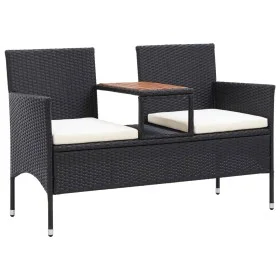 Banco de jardín 2 plazas y mesita ratán sintético negro 143 cm de vidaXL, Bancos de jardín - Ref: Foro24-46146, Precio: 182,9...