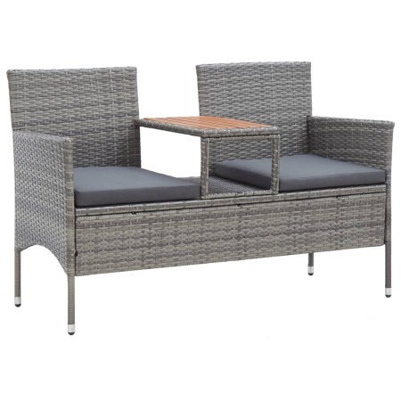 Banco de jardín 2 plazas con mesita ratán sintético gris 143 cm de vidaXL, Bancos de jardín - Ref: Foro24-46147, Precio: 186,...